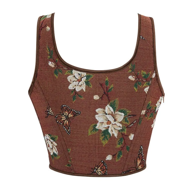 Gothic-Bustier mit Blumen- und Schmetterlingsmotiv aus Jacquard für Damen