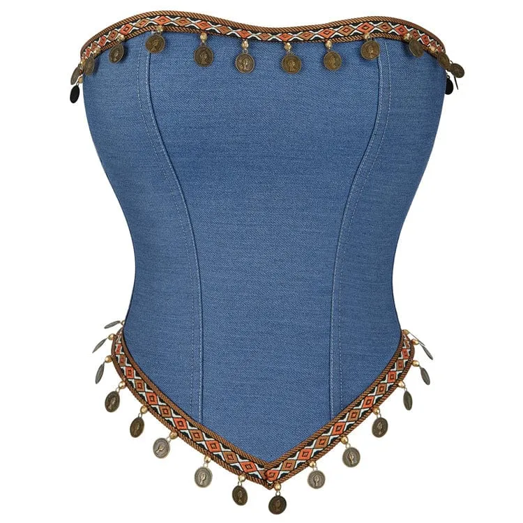 Gothic-Überbrustkorsett mit Kupferstück und Quasten für Damen