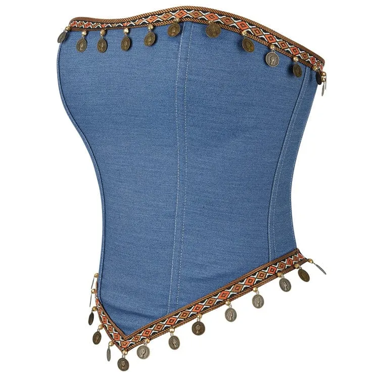 Gothic-Überbrustkorsett mit Kupferstück und Quasten für Damen