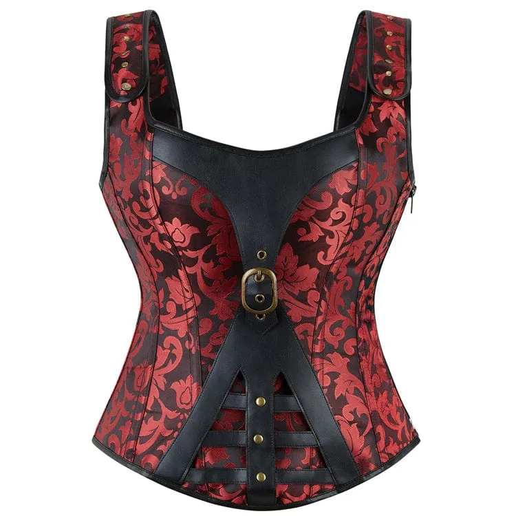 Gothic-Überbrustkorsett mit Blumenmuster und Schnalle für Damen