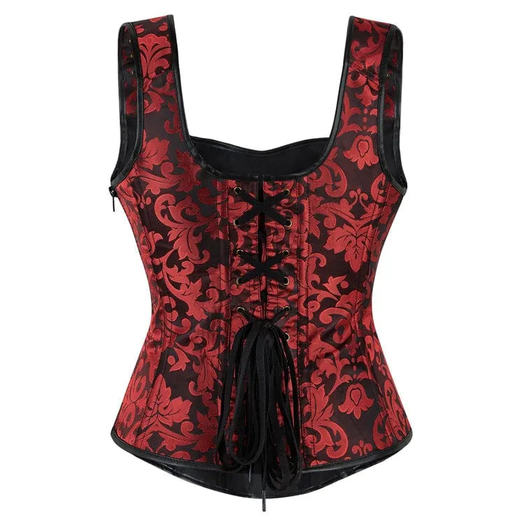 Gothic-Überbrustkorsett mit Blumenmuster und Schnalle für Damen