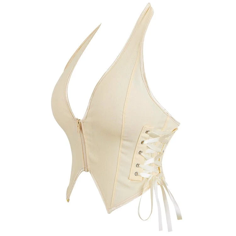 Damen Gothic Neckholder Schnür-Reißverschluss Bustier