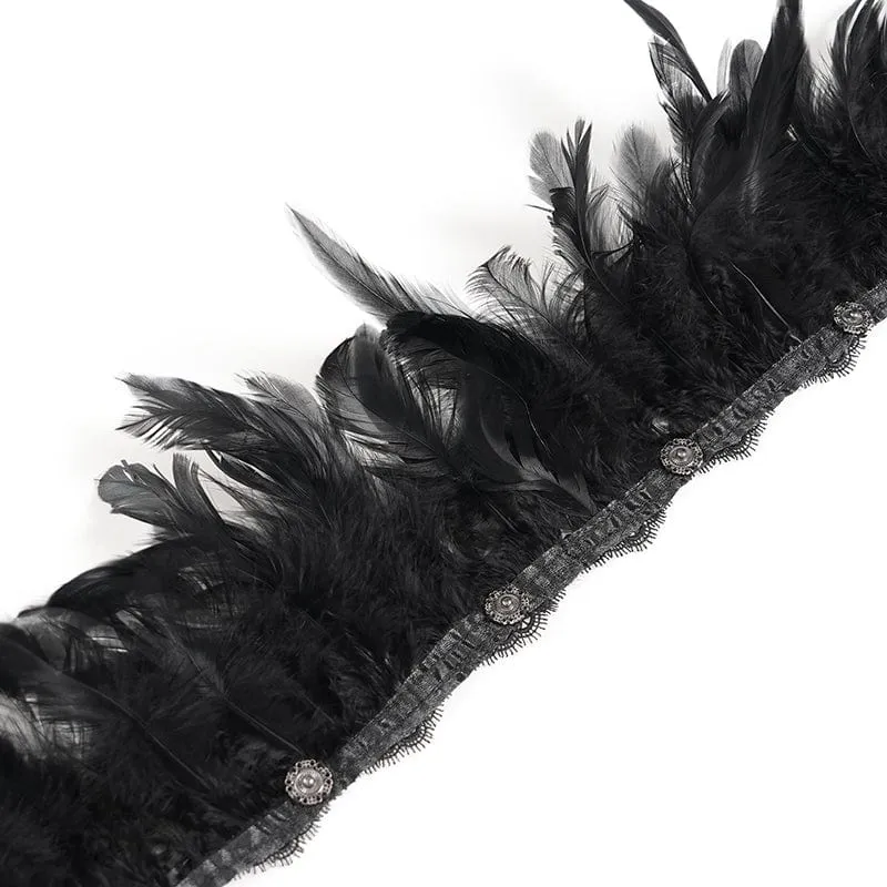 Gothic-Weste für Herren mit unregelmäßigem Rosendruck in Kontrastfarbe und abnehmbarem Feder-Accessoire