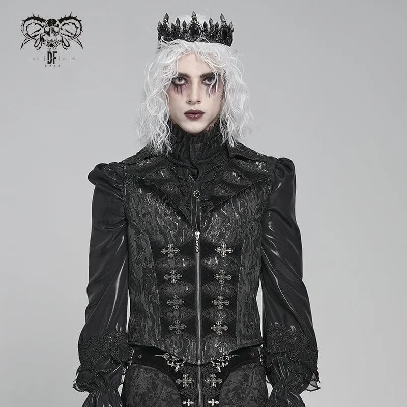 Herrenweste mit Gothic-Print, tiefem Umlegekragen und Schwalbenschwanz