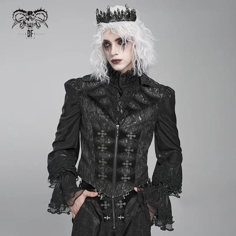 Herrenweste mit Gothic-Print, tiefem Umlegekragen und Schwalbenschwanz