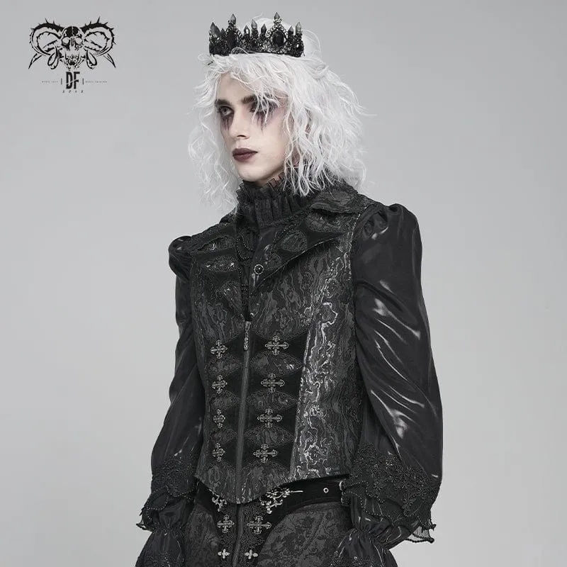 Herrenweste mit Gothic-Print, tiefem Umlegekragen und Schwalbenschwanz