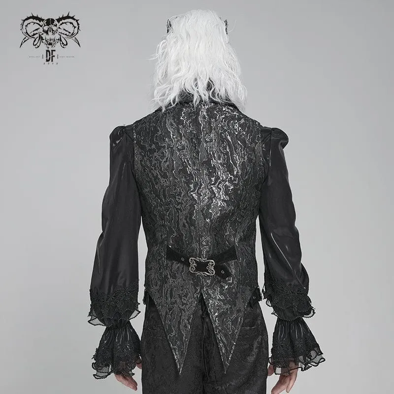 Herrenweste mit Gothic-Print, tiefem Umlegekragen und Schwalbenschwanz