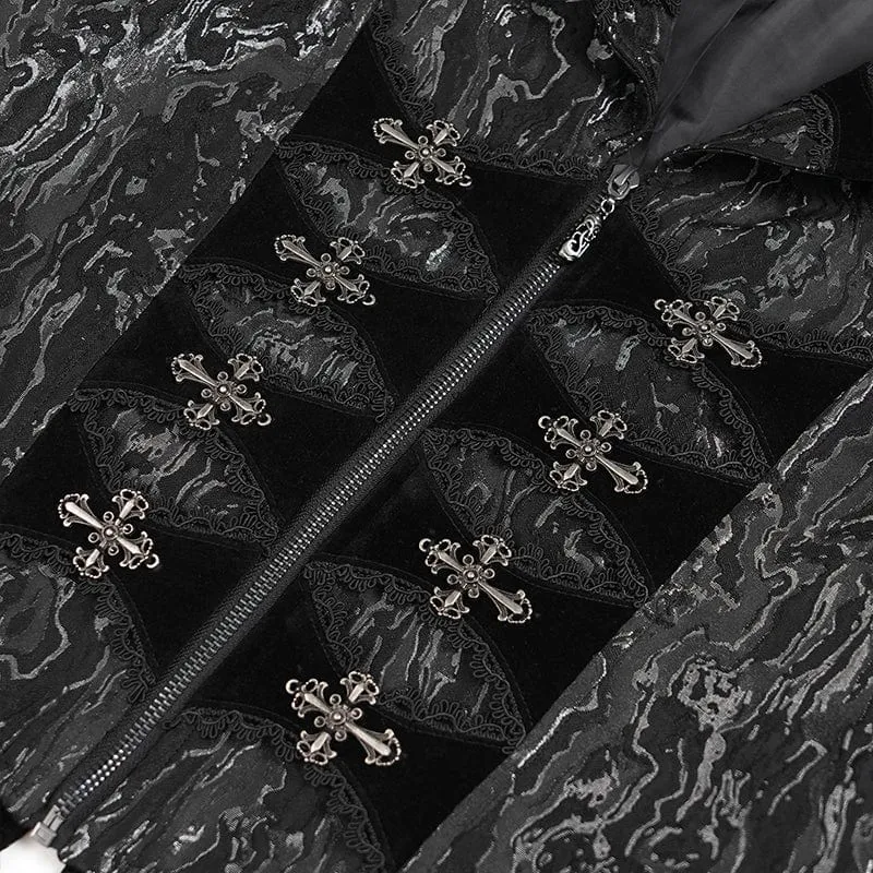 Herrenweste mit Gothic-Print, tiefem Umlegekragen und Schwalbenschwanz