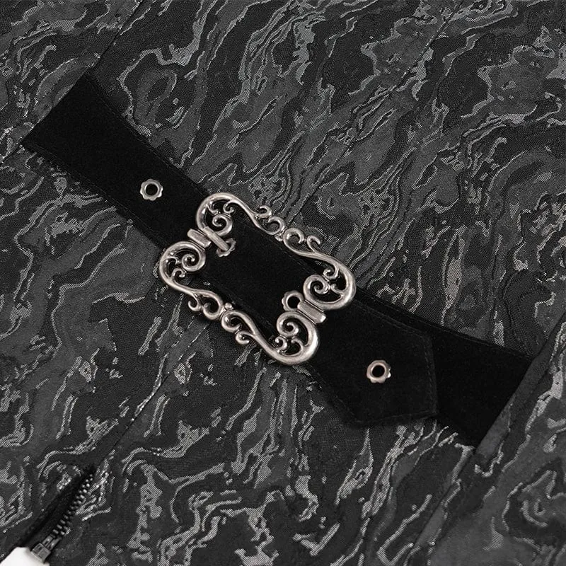 Herrenweste mit Gothic-Print, tiefem Umlegekragen und Schwalbenschwanz