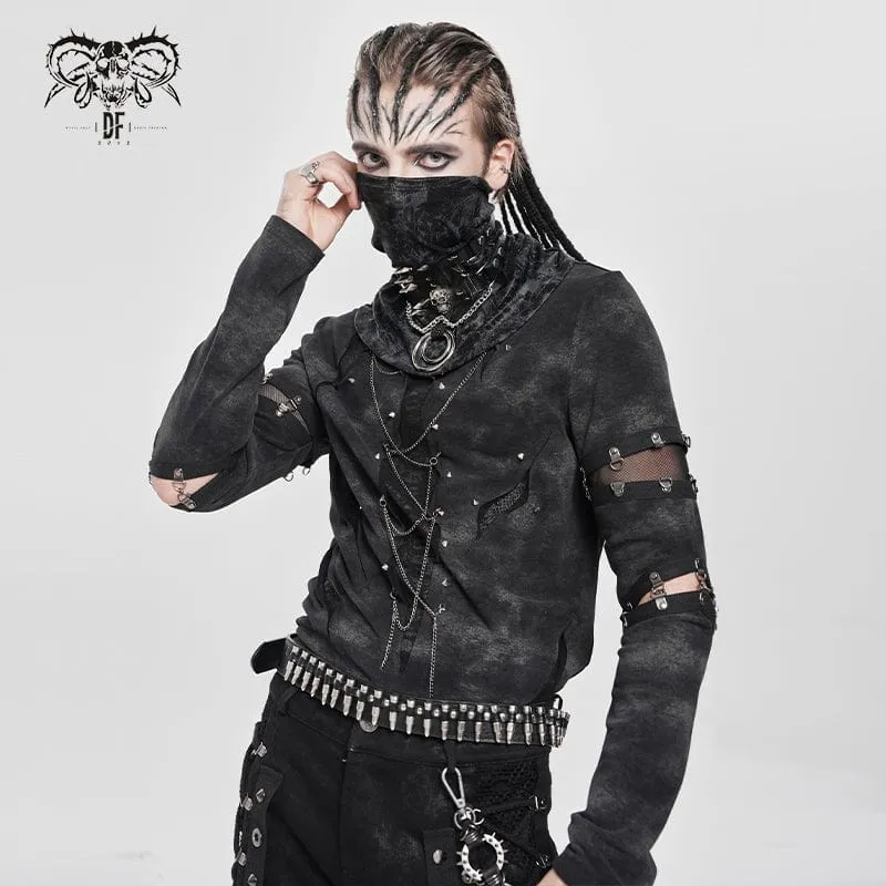 Herrenhemd mit Punk-Ausschnitt und Nietenkette