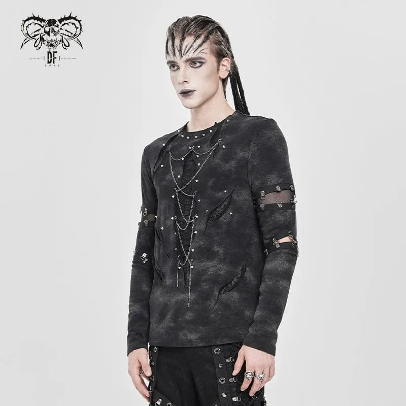 Herrenhemd mit Punk-Ausschnitt und Nietenkette