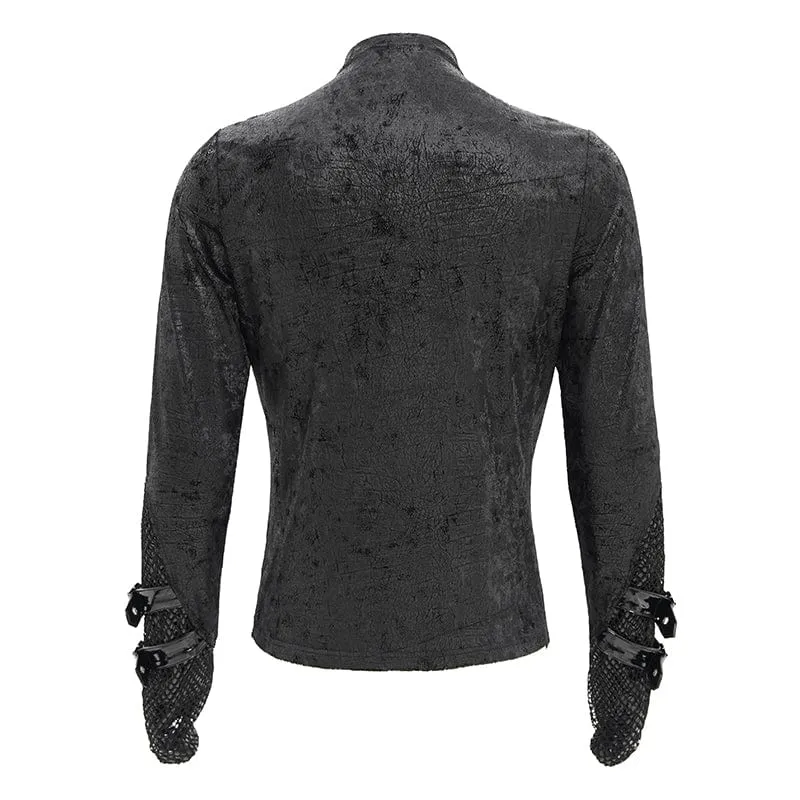 Herren Punk Mesh Splice Schnürhemd mit Kette