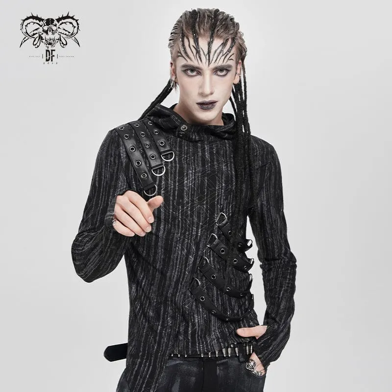Herren-Kapuzenpullover mit Punk-Ösenriemen und unregelmäßigem Muster