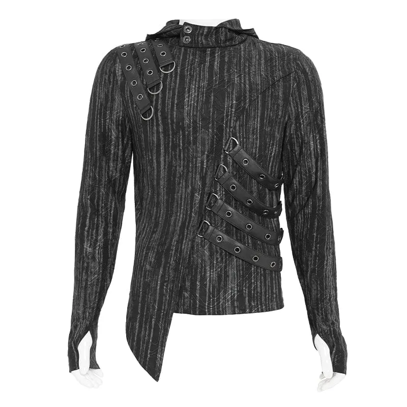 Herren-Kapuzenpullover mit Punk-Ösenriemen und unregelmäßigem Muster
