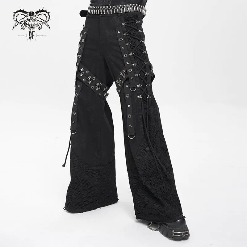 Herren Punk Ripped Mesh Splice Schnür-Baggy-Hose