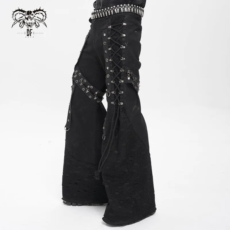 Herren Punk Ripped Mesh Splice Schnür-Baggy-Hose