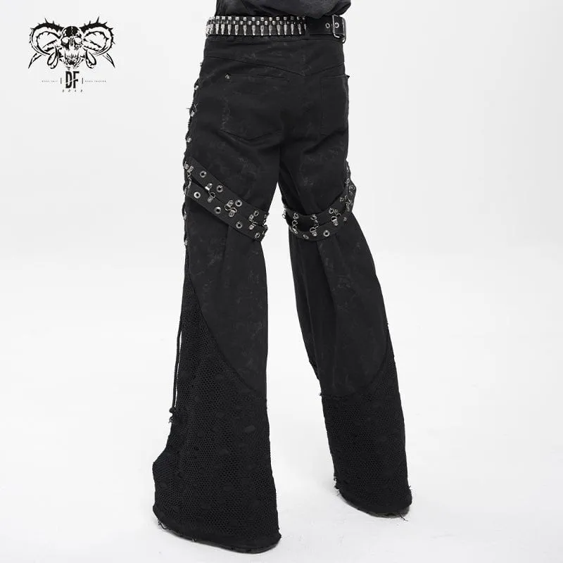 Herren Punk Ripped Mesh Splice Schnür-Baggy-Hose
