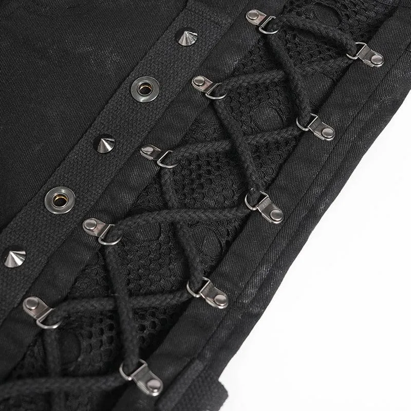 Herren Punk Ripped Mesh Splice Schnür-Baggy-Hose
