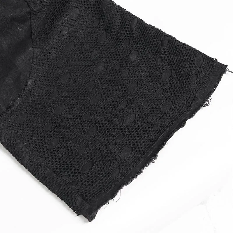 Herren Punk Ripped Mesh Splice Schnür-Baggy-Hose