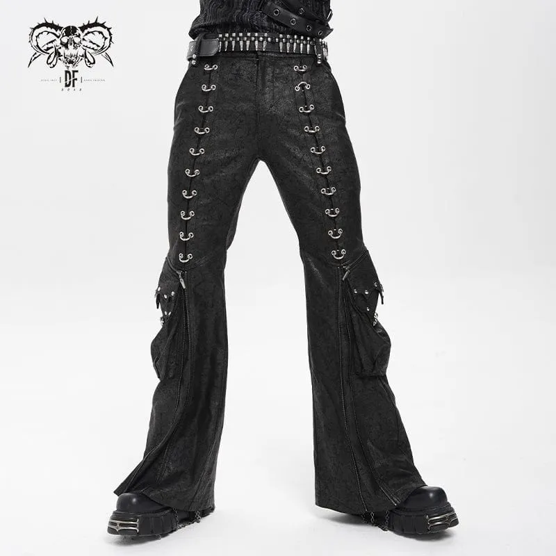 Herren Punk D-Ring Schnalle Große Taschen Schlaghose