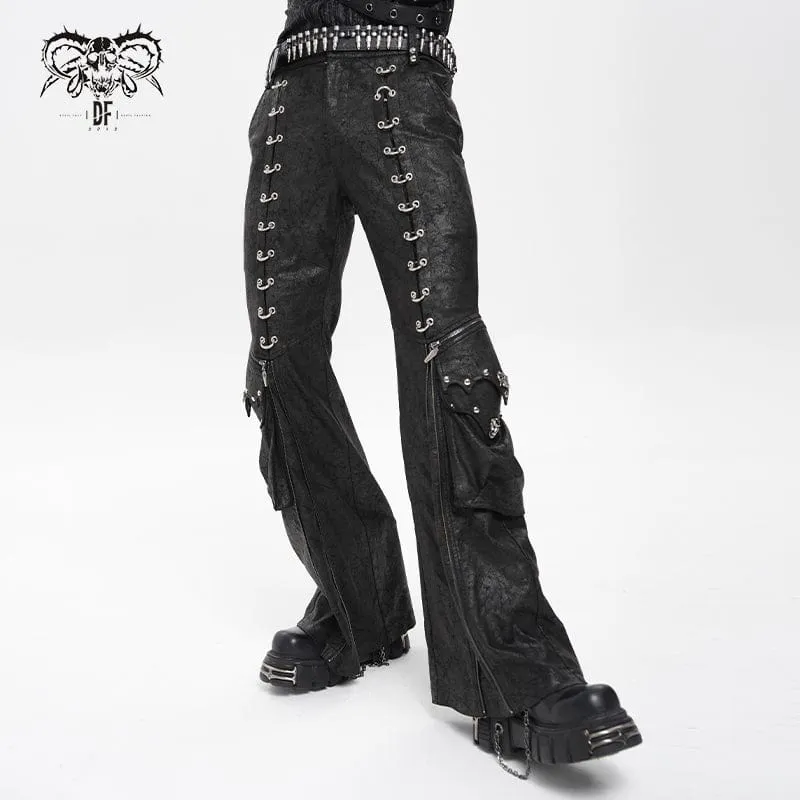 Herren Punk D-Ring Schnalle Große Taschen Schlaghose