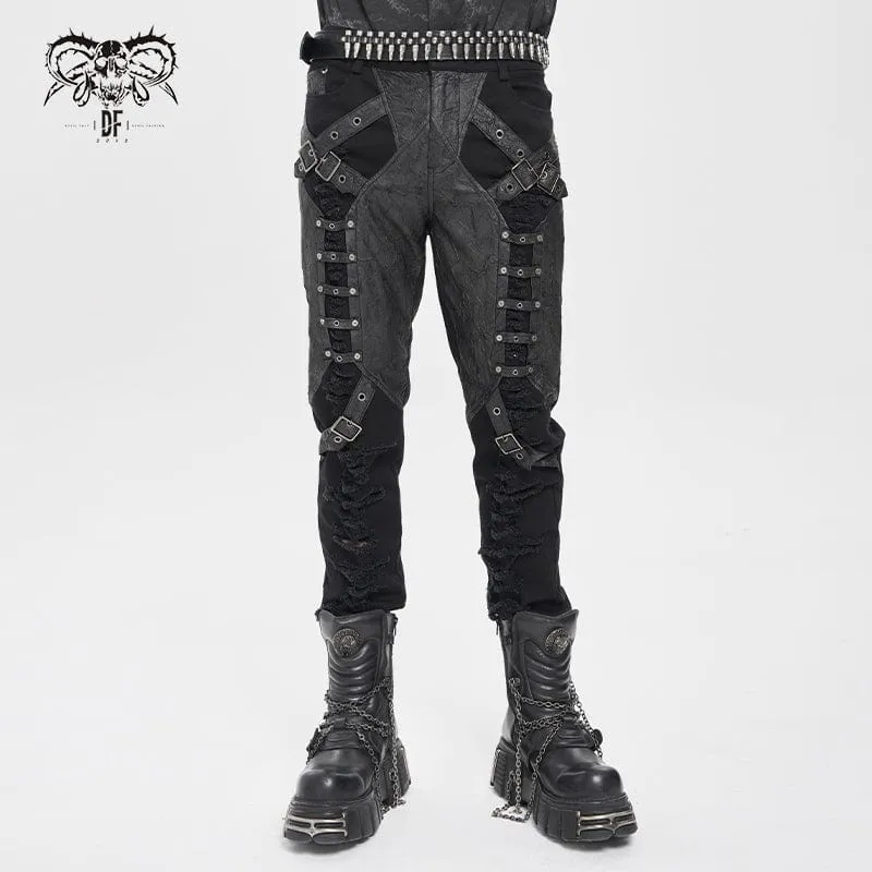 Zerrissene Punk-Hose mit Schnallenriemen für Herren