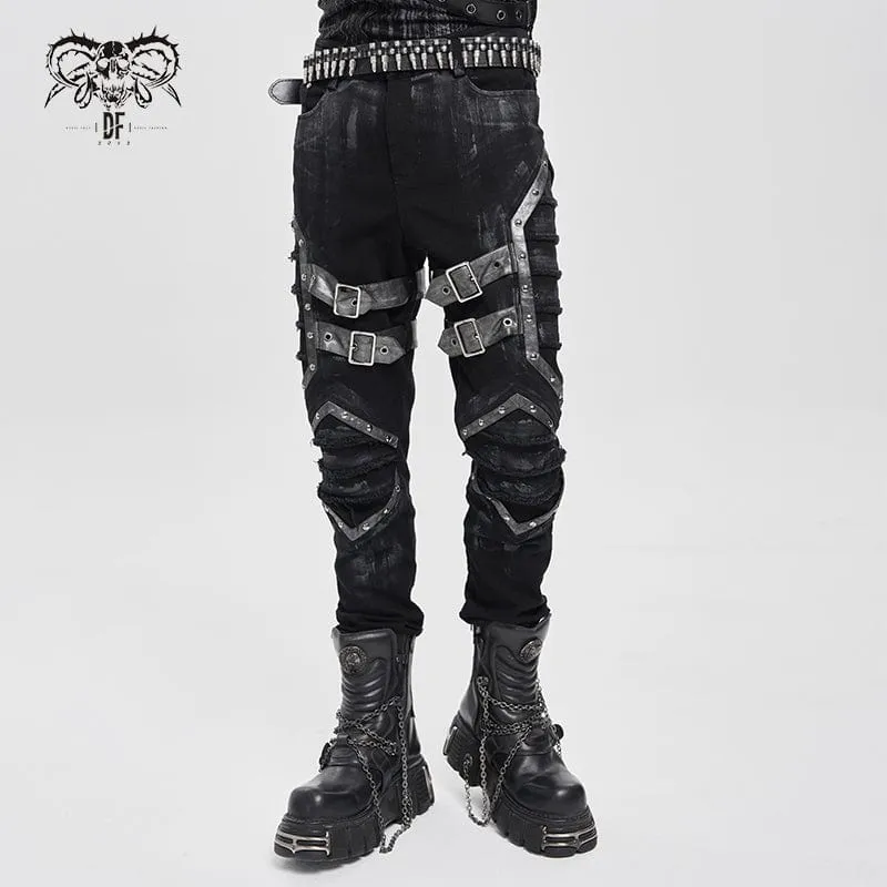 Herren-Plisseehose mit Punk-Schnallenriemen