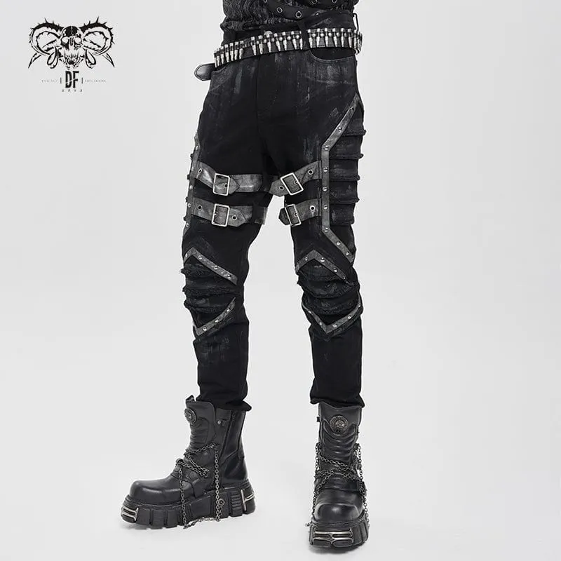 Herren-Plisseehose mit Punk-Schnallenriemen