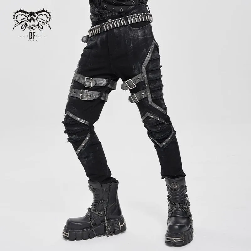 Herren-Plisseehose mit Punk-Schnallenriemen