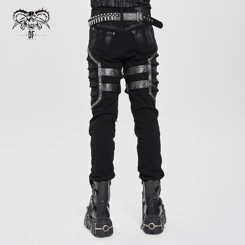 Herren-Plisseehose mit Punk-Schnallenriemen