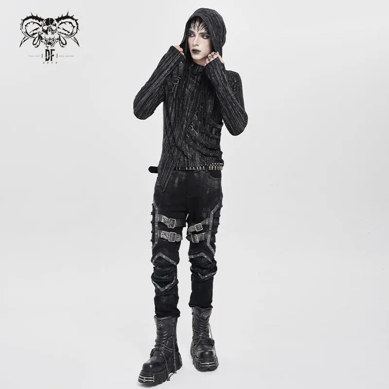 Herren-Plisseehose mit Punk-Schnallenriemen