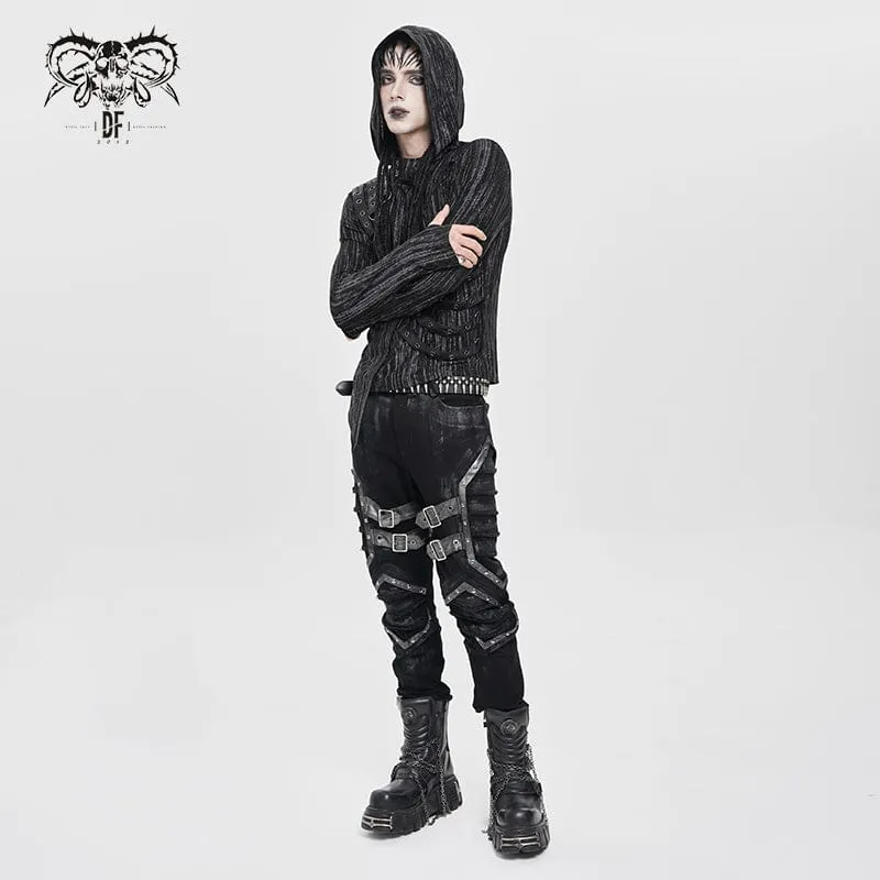 Herren-Plisseehose mit Punk-Schnallenriemen