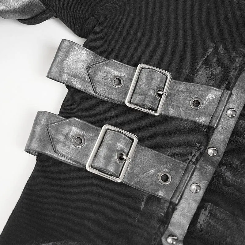 Herren-Plisseehose mit Punk-Schnallenriemen