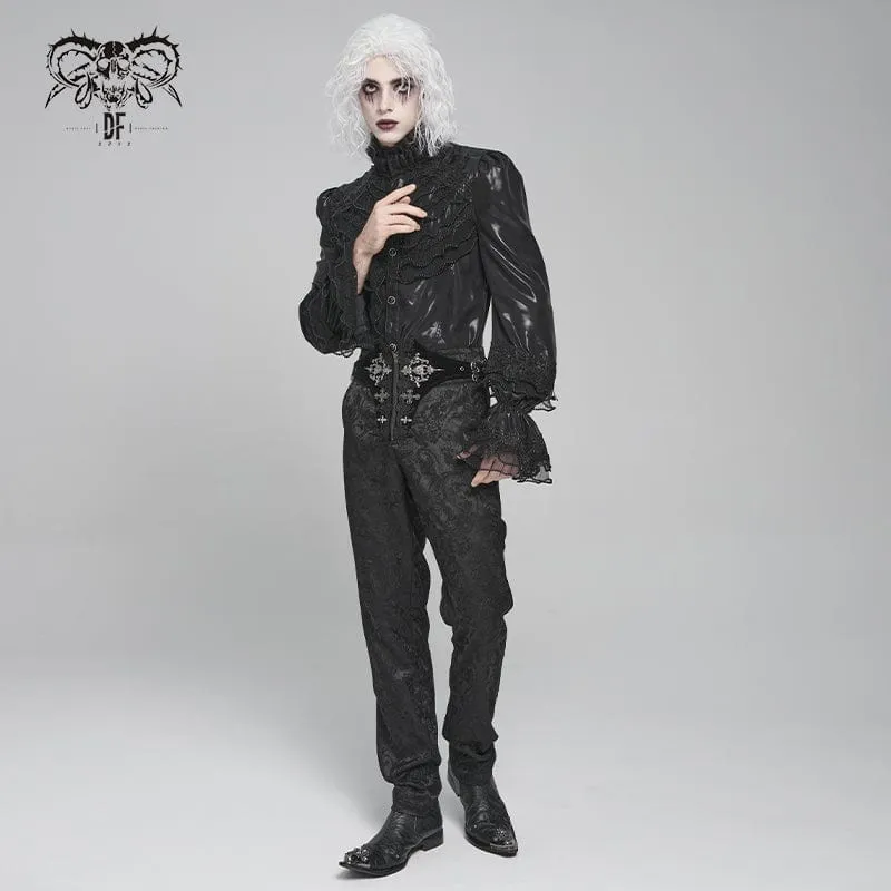 Gothic-Schnürhose mit Blumenmuster und Schnalle für Herren