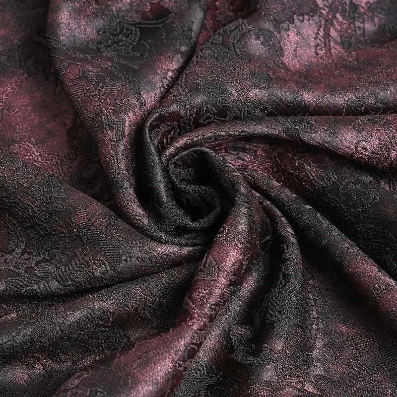 Herren Gothic Blumendruck Stehkragen Laterne Ärmel Hemd Schwarz-Rot