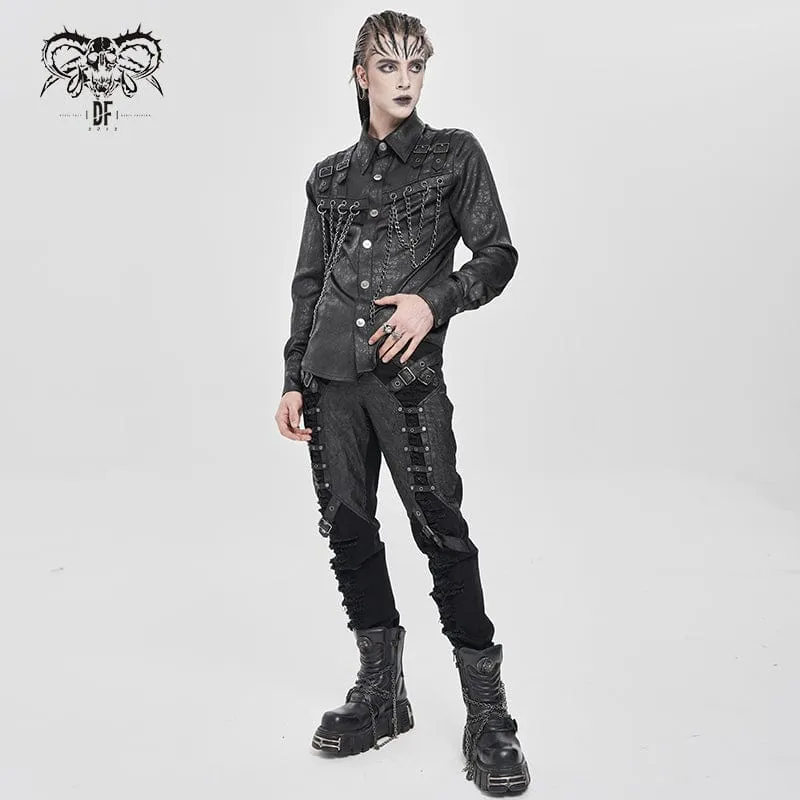 Herrenhemd mit Punk-Schnallenriemen und Kette