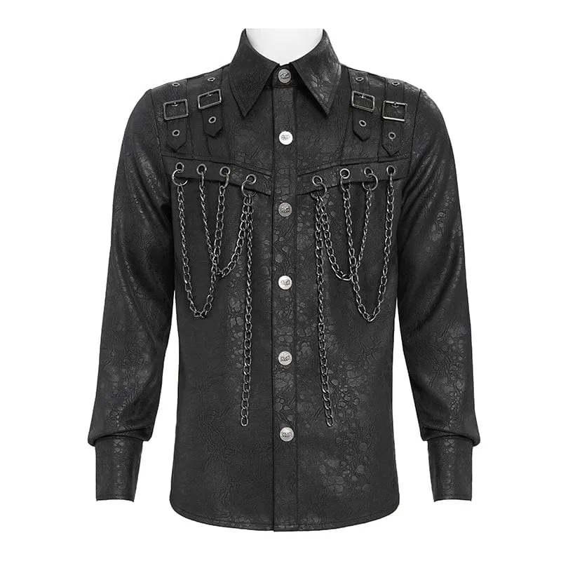 Herrenhemd mit Punk-Schnallenriemen und Kette