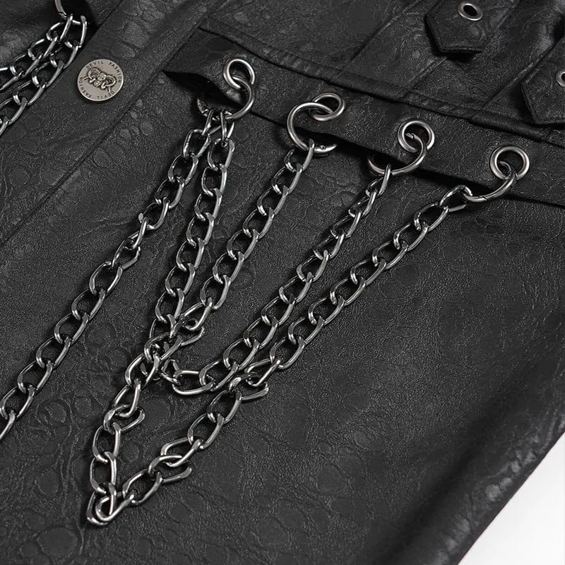 Herrenhemd mit Punk-Schnallenriemen und Kette