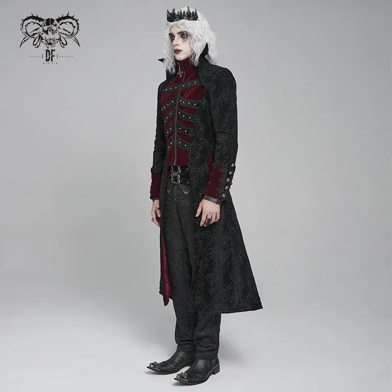 Herren Gothic Blumendruck Diamante Stehkragen Mantel Rot