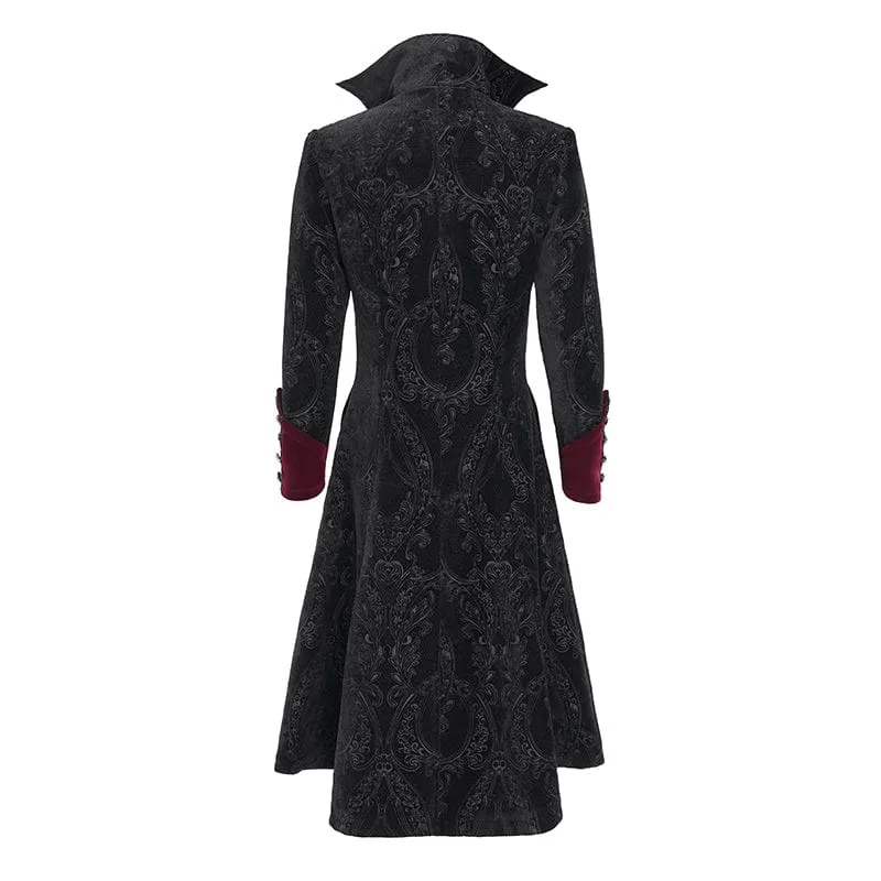 Herren Gothic Blumendruck Diamante Stehkragen Mantel Rot