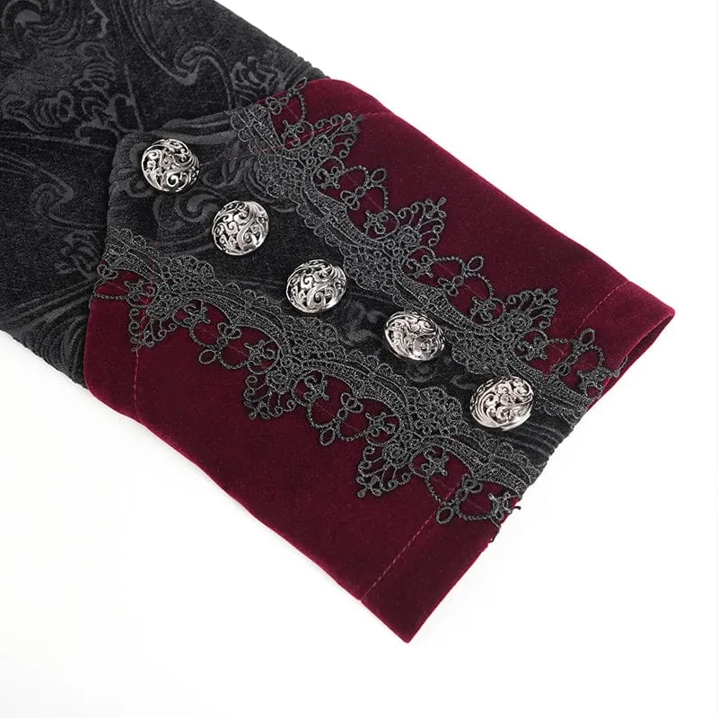 Herren Gothic Blumendruck Diamante Stehkragen Mantel Rot