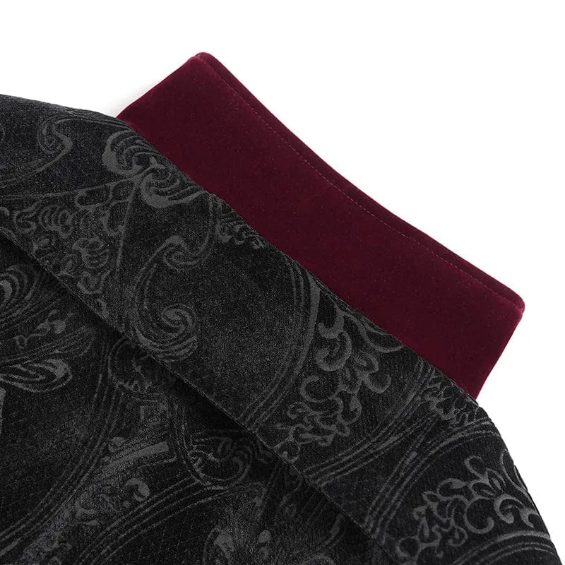 Herren Gothic Blumendruck Diamante Stehkragen Mantel Rot