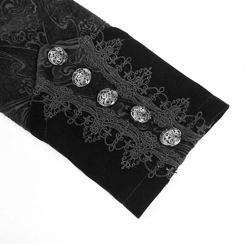 Gothic-Mantel mit Blumenmuster und Diamanten im Stehkragen für Herren, Schwarz
