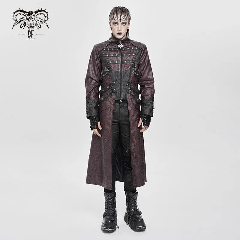 Herren Punk Eyelet Strappy Zip Coat Rot