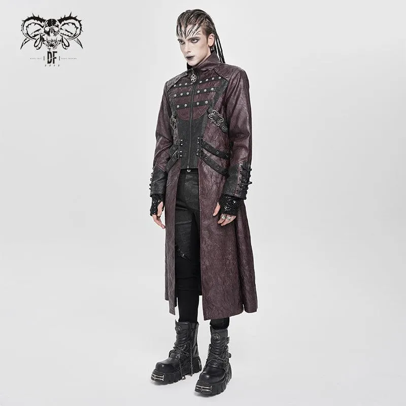 Herren Punk Eyelet Strappy Zip Coat Rot