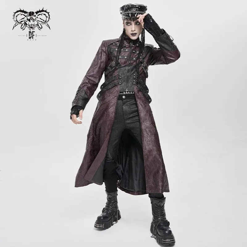 Herren Punk Eyelet Strappy Zip Coat Rot