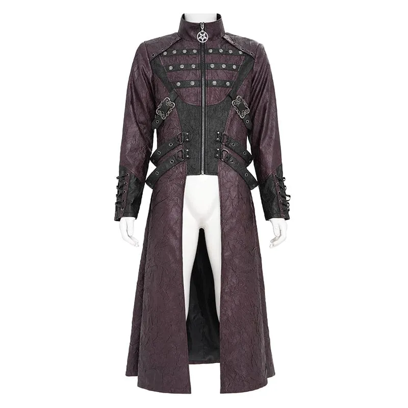 Herren Punk Eyelet Strappy Zip Coat Rot