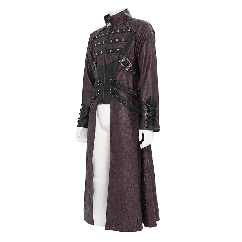Herren Punk Eyelet Strappy Zip Coat Rot