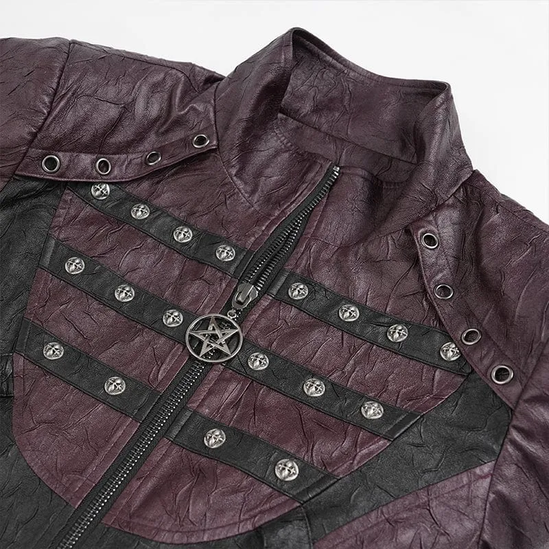 Herren Punk Eyelet Strappy Zip Coat Rot