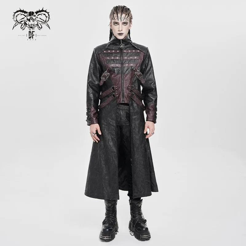 Herren Punk Eyelet Strappy Zip Coat Schwarz-Rot
